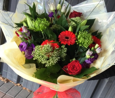 Red and Green Hand Tied Bouquet