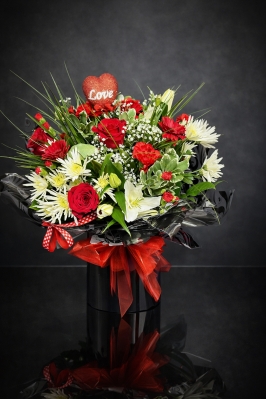 Valentine’s Aqua Bouquet   gorgeous selection of flowers including red roses