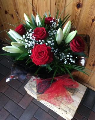 Lily and Red Rose Aqua Bouquet