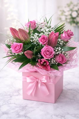 Mother’s Day Lily and Rose Aqua Delight