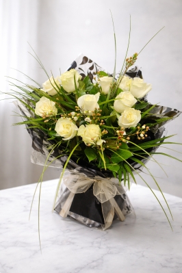 Valentine’s Dozen Luxury White Rose Aqua Bouquet