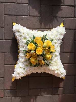 White Based Cushion with Rose Spray