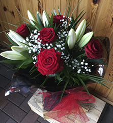 Lily and Red Rose Aqua Bouquet