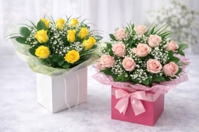 Mothers Day Simple and Elegant Rose and Gypsophila Aqua Bag