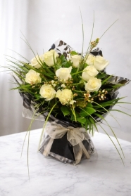 Valentine’s Dozen Luxury White Rose Aqua Bouquet