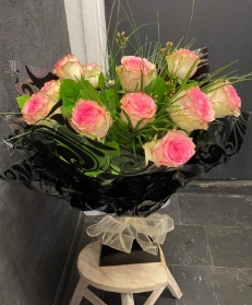 Dozen Luxury Pink Rose Aqua Bouquet