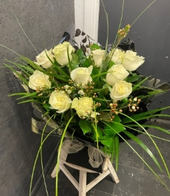 Dozen Luxury White Rose Aqua Bouquet