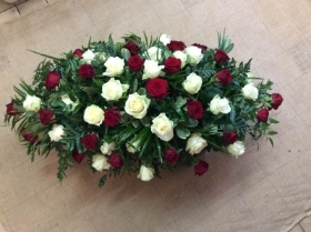 Red and White Rose Coffin Spray