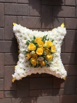 White Based Cushion with Rose Spray